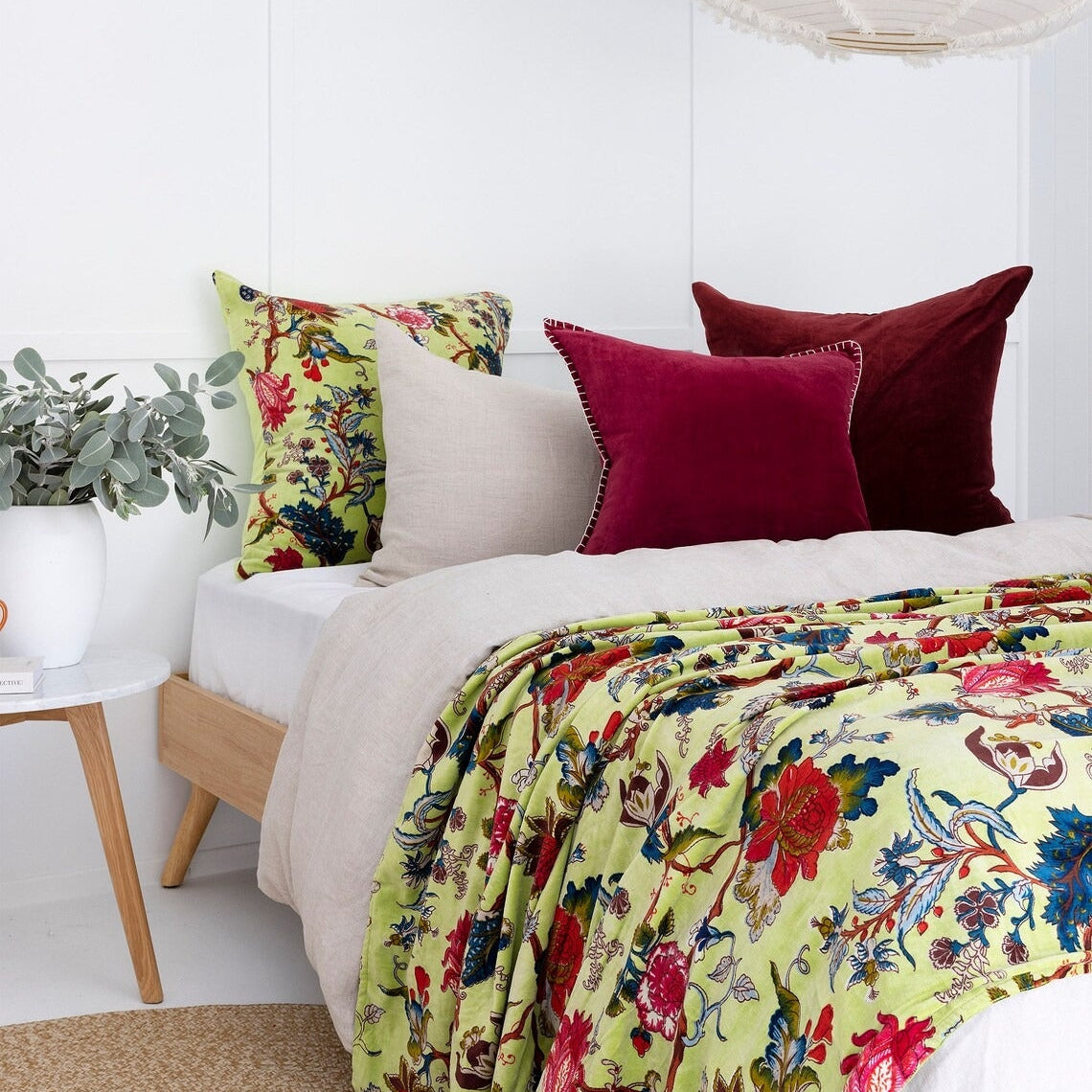 Mexican Velvet Cotton Throw Light Green - Floral