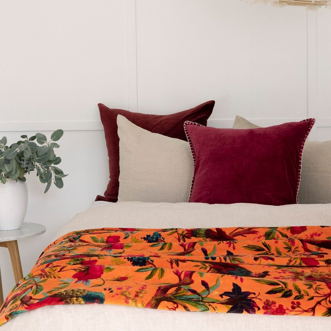 Mexican Velvet Cotton Throw Frida Orange