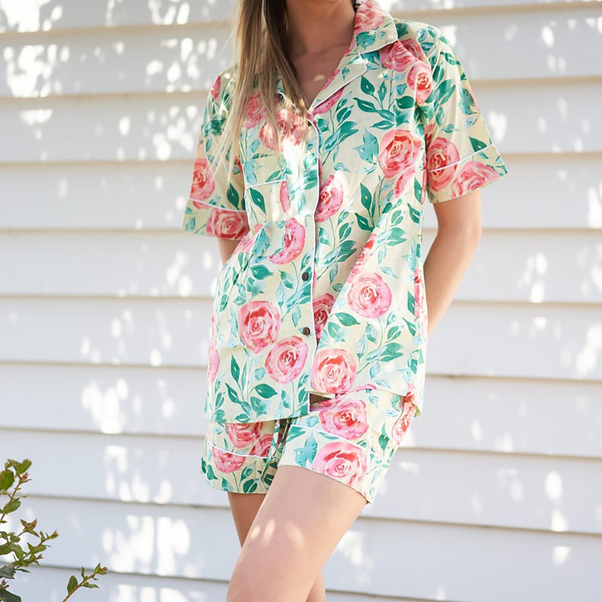 'Bed of Roses' 100% Cotton Pyjama Shorts Set