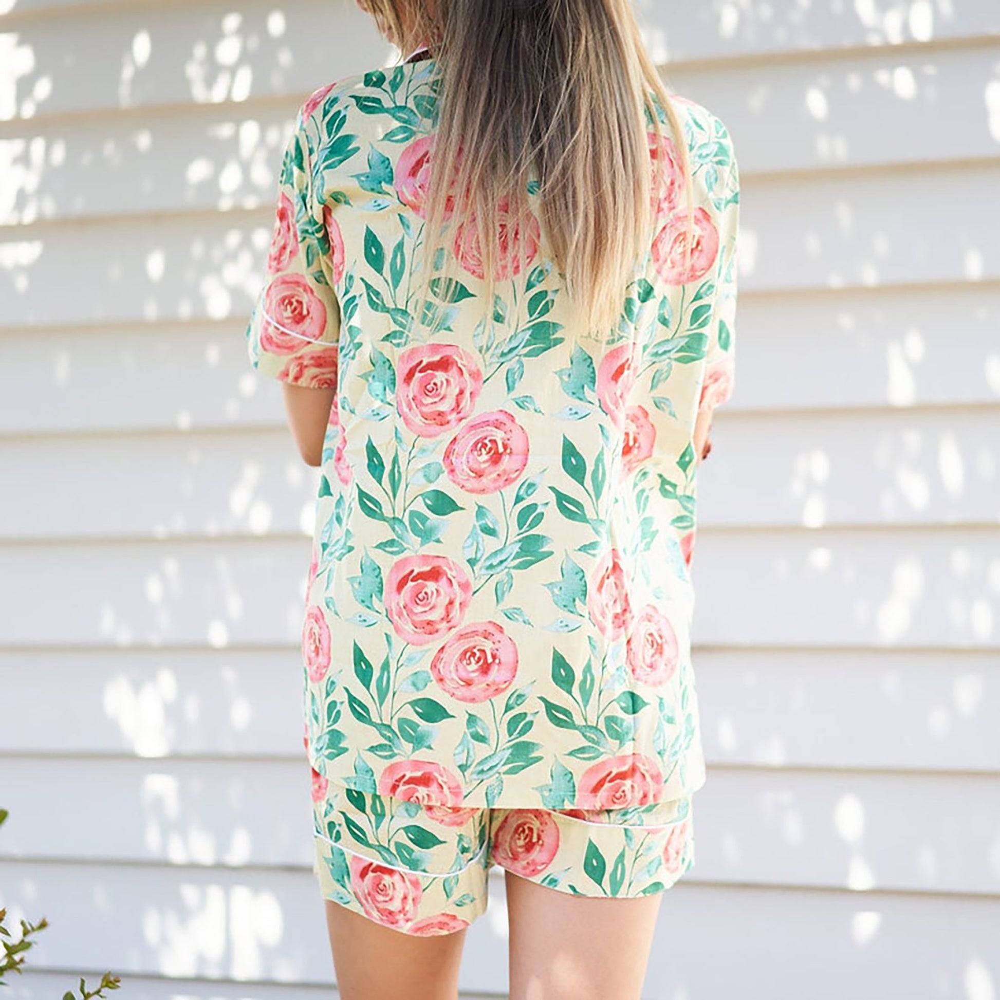 'Bed of Roses' 100% Cotton Pyjama Shorts Set