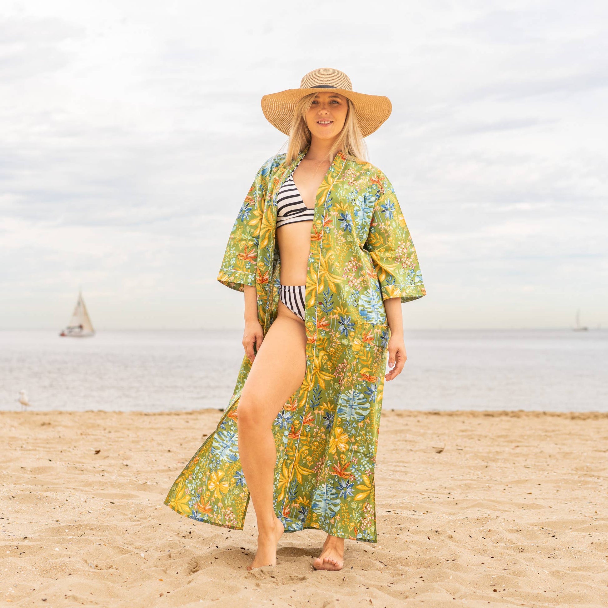 TROPICAL FLORAL' Women's Cotton Kimono Robe