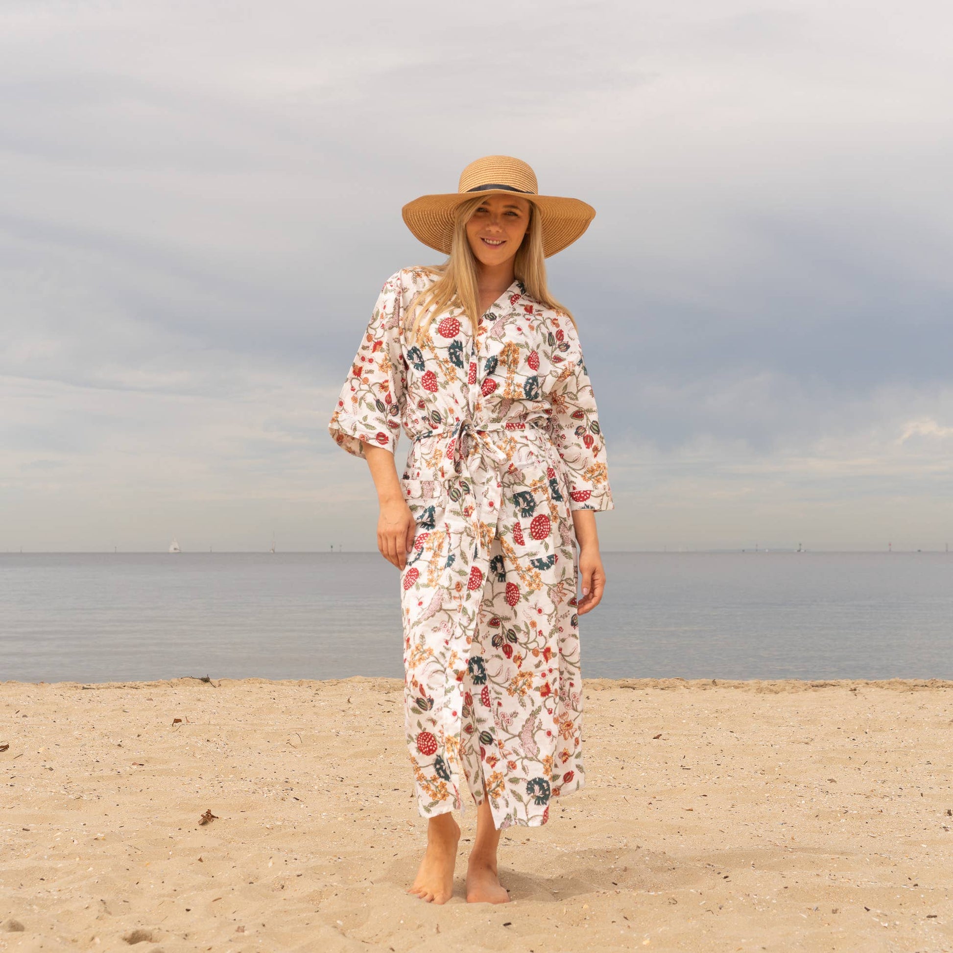 Floral White' Women's Cotton Kimono Robe