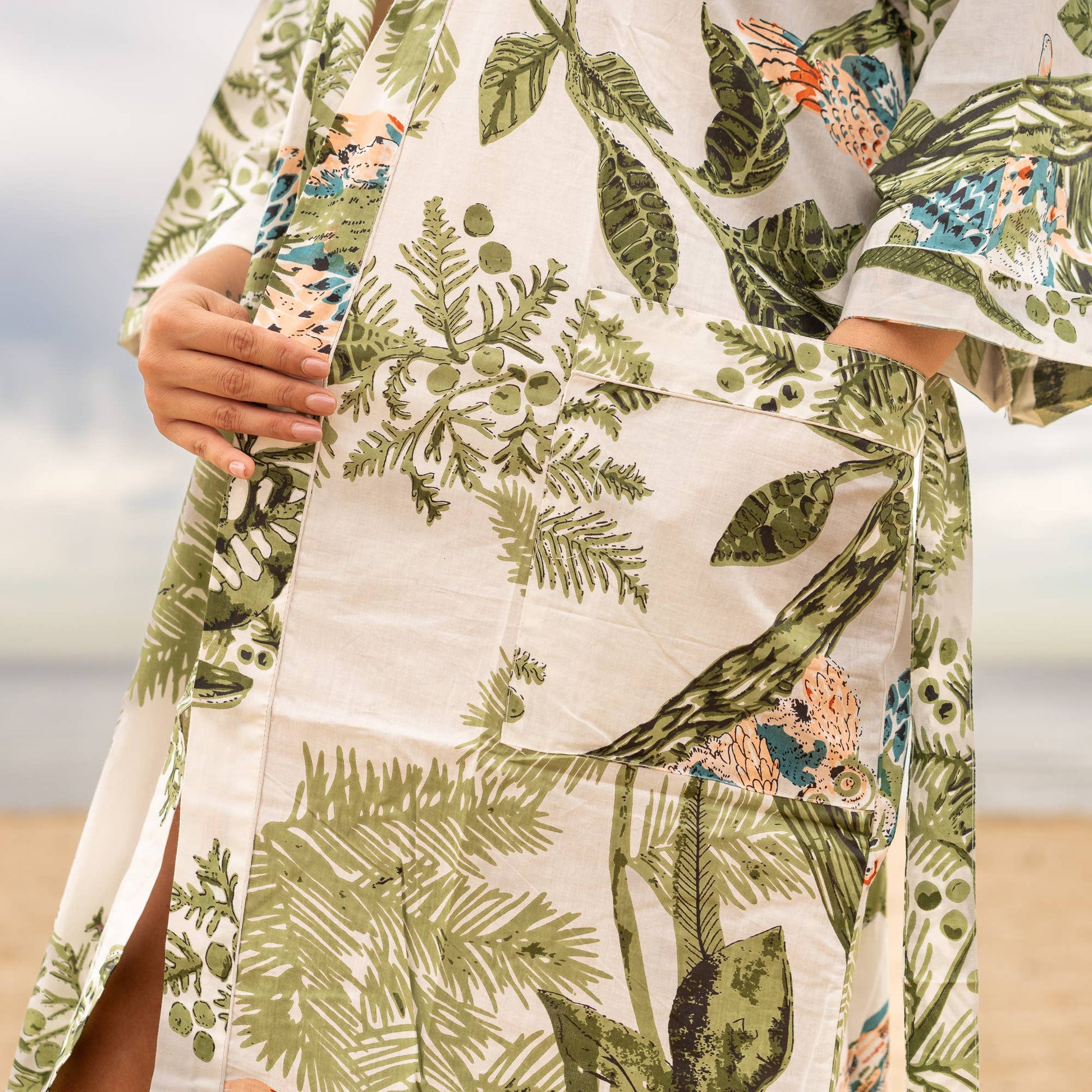 GREEN OWL' Women's Cotton Kimono Robe