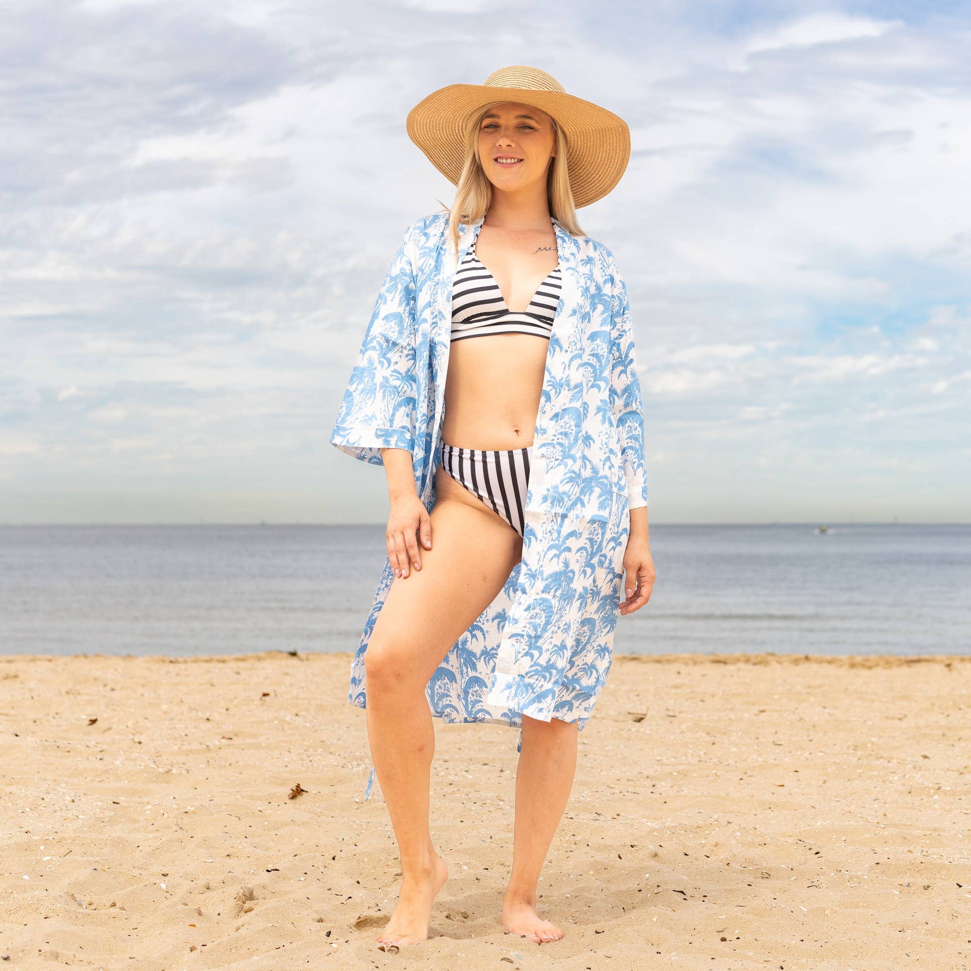 BLUE PALM' Women's Cotton Kimono Robe