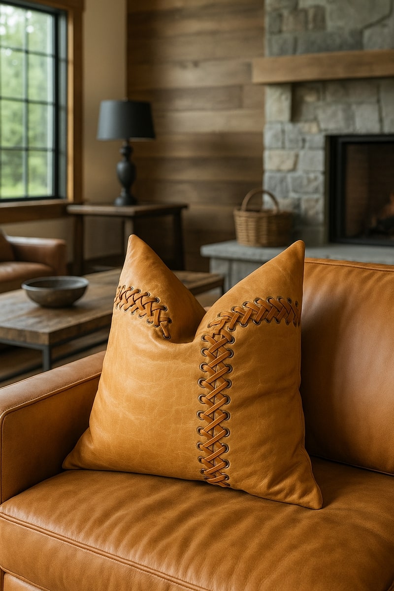 100% Tan Leather Cushion Cover - Beige Leather