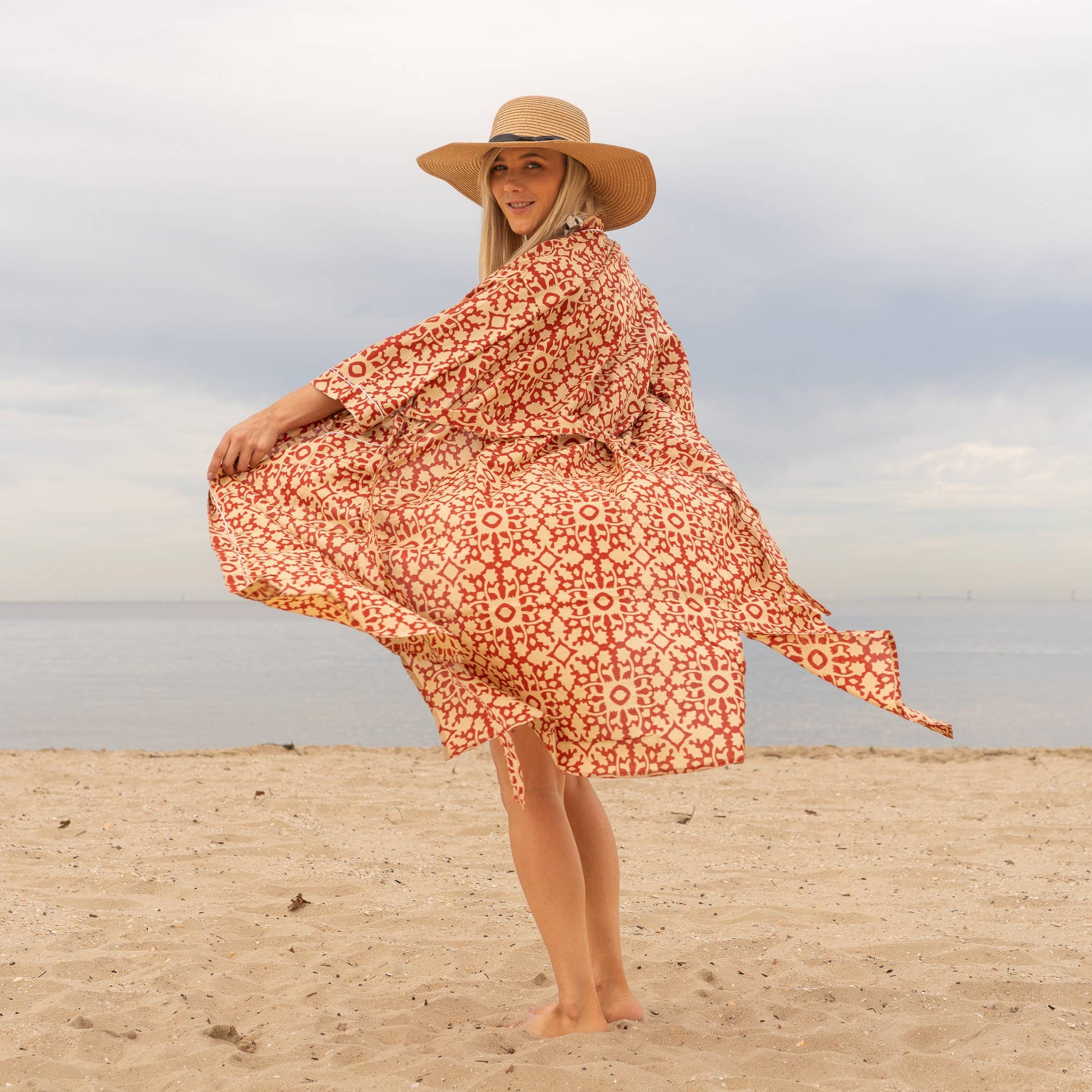 Geometric Block Print' Women's Cotton Kimono Robe