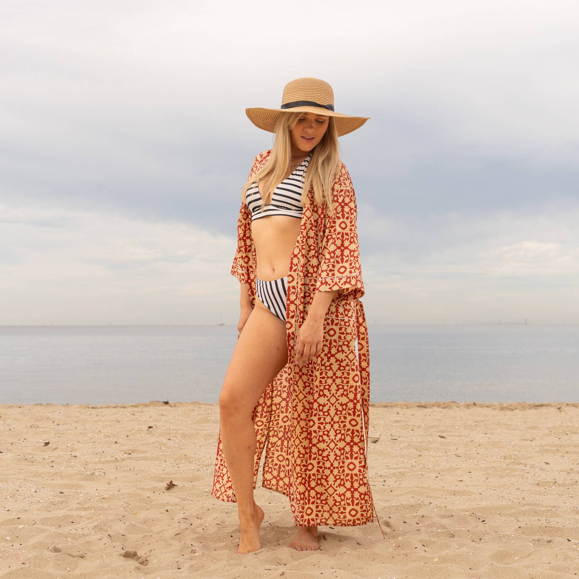 Geometric Block Print' Women's Cotton Kimono Robe