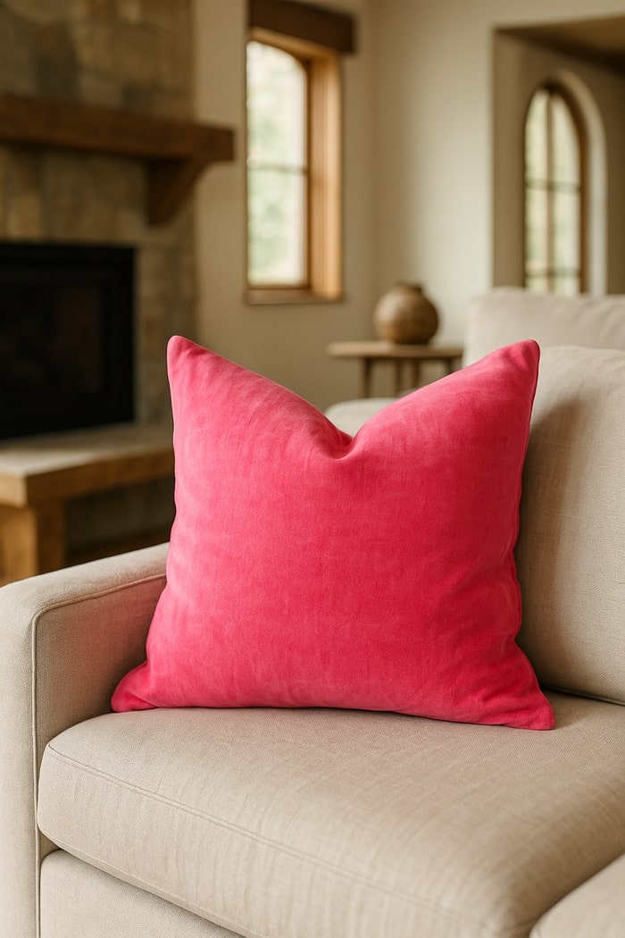 'Flamingo Haze' 100% Cotton Velvet Cushion Cover