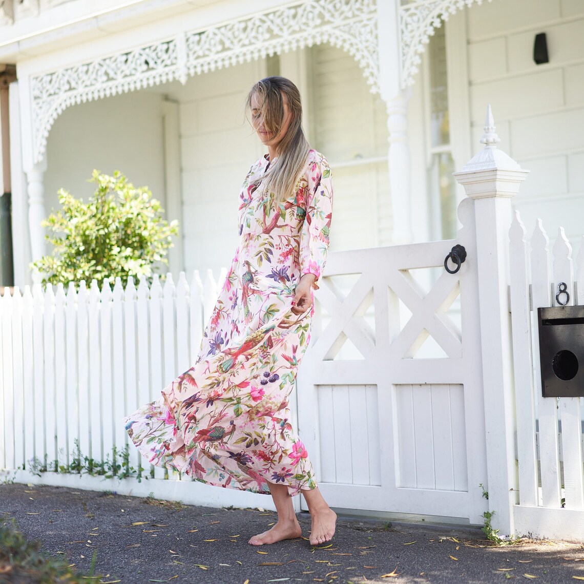 'Sea, Sun, and Florals' 100% Cotton Maxi Dress