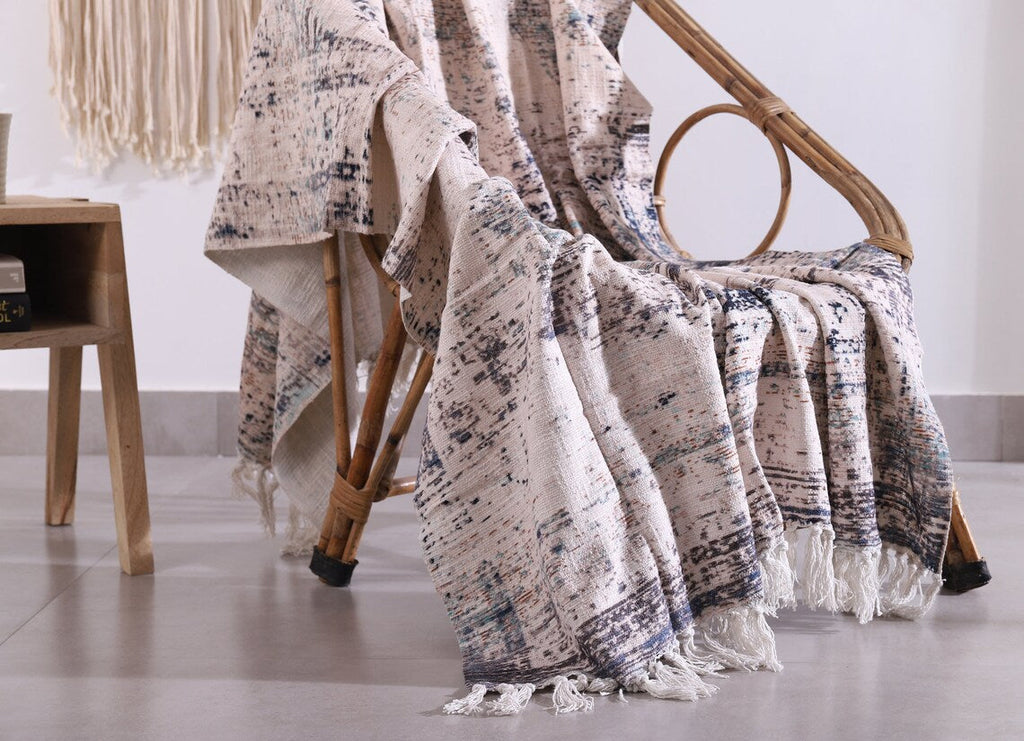 Luxury Cotton Throw Wool Rug Blanket - Boho White
