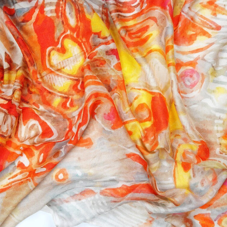 Silk Modal Scarf - Cream/Orange