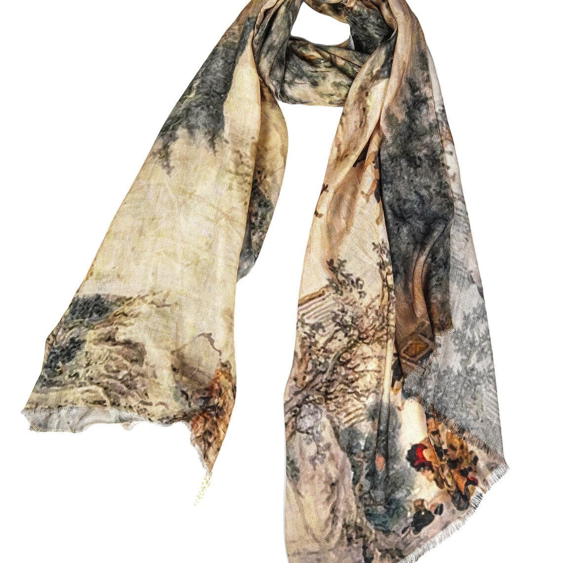 Silk Modal Scarf - Beige/Grey