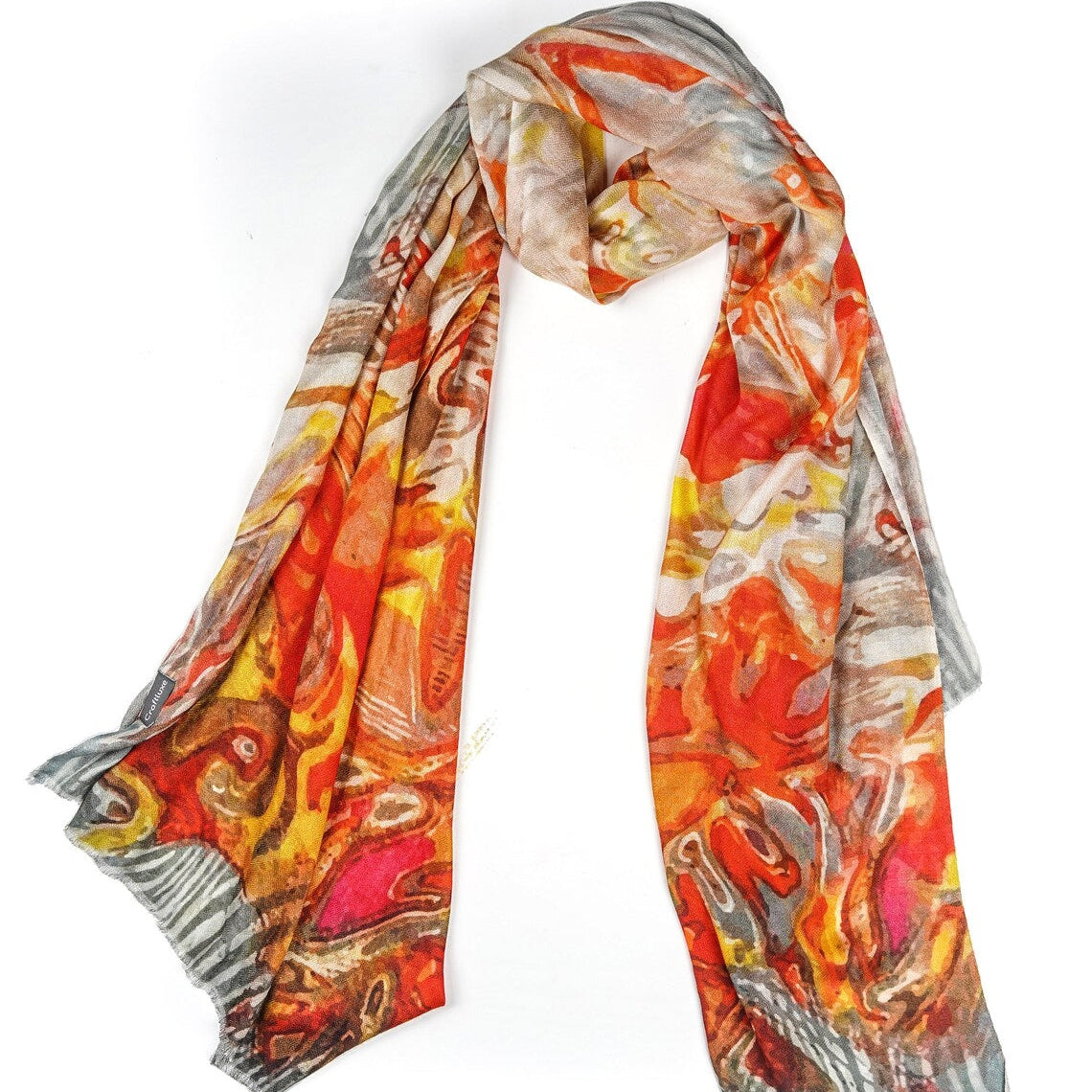Silk Modal Scarf - Cream/Orange