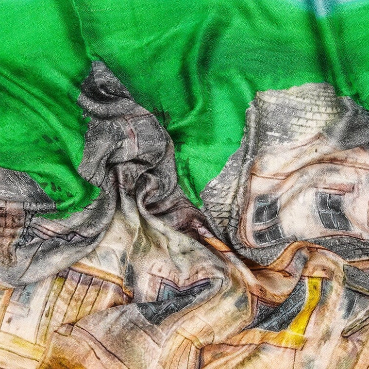 Silk Modal Scarf - Green/Cream