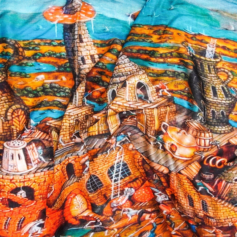 Silk Modal Scarf - Brown/Blue