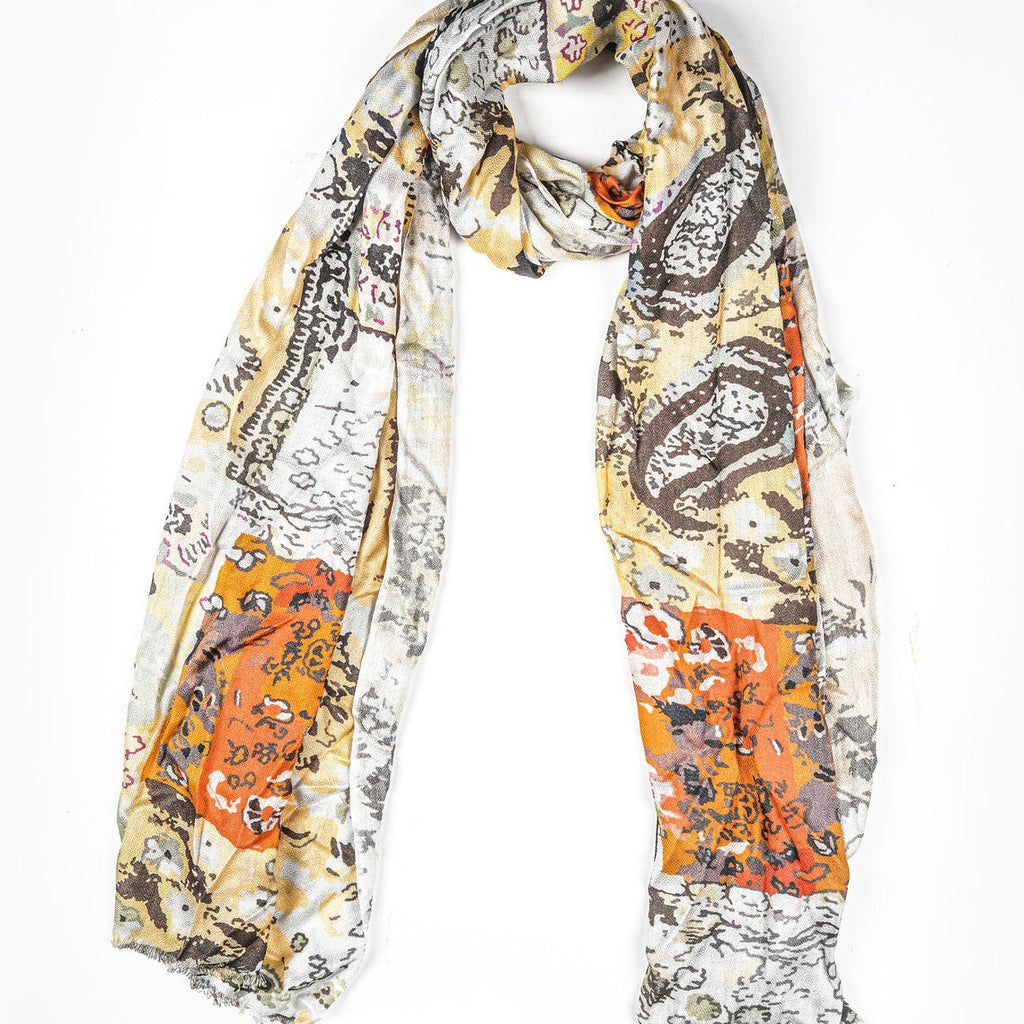 Silk Modal Scarf - White/Yellow