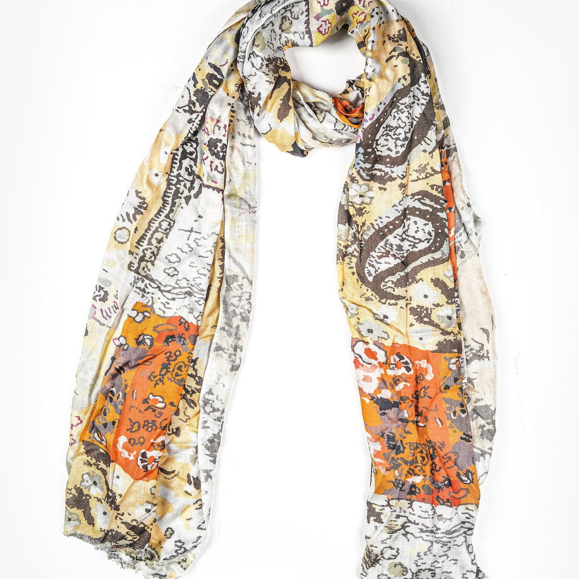 Silk Modal Scarf - White/Yellow