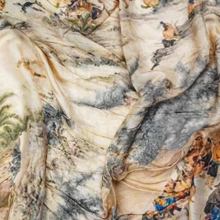 Silk Modal Scarf - Beige/Grey