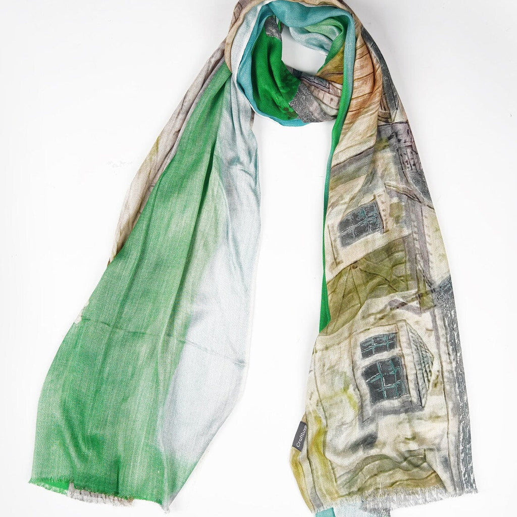 Silk Modal Scarf - Green/Cream