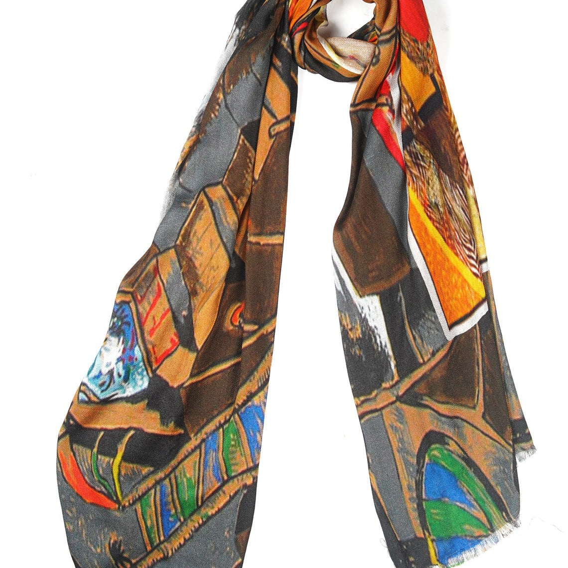 Silk Modal Scarf - Grey/Brown