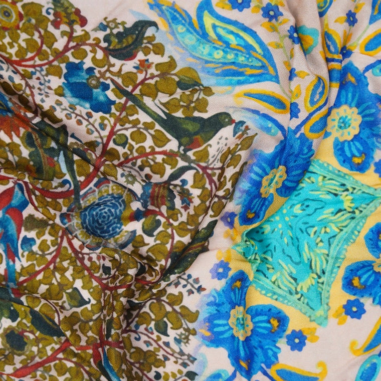 Silk Modal Scarf - Cream/Blue