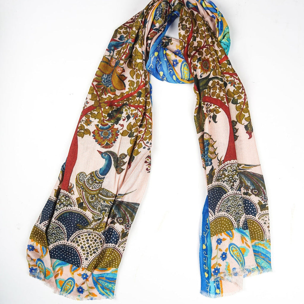 Silk Modal Scarf - Cream/Blue