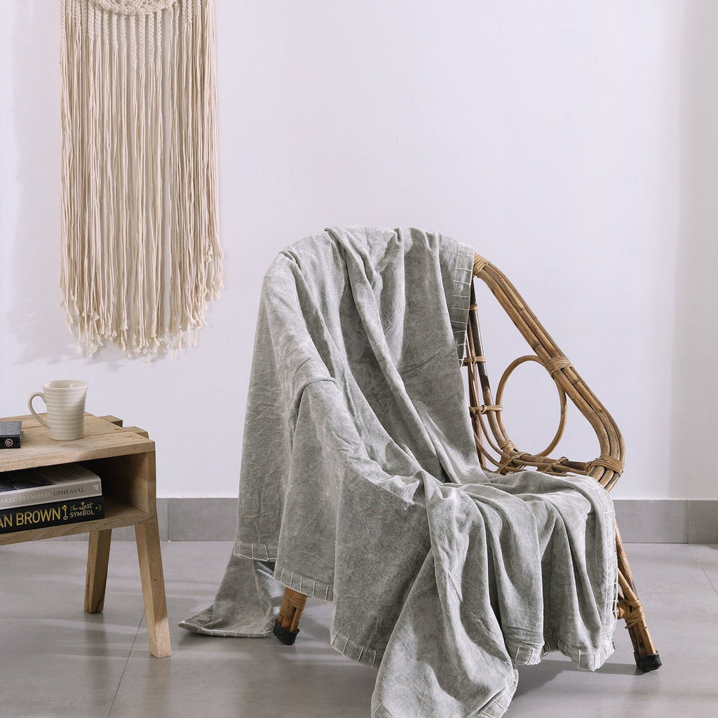 Luxury Cotton Throw Wool Rug Blanket - Boho Grey