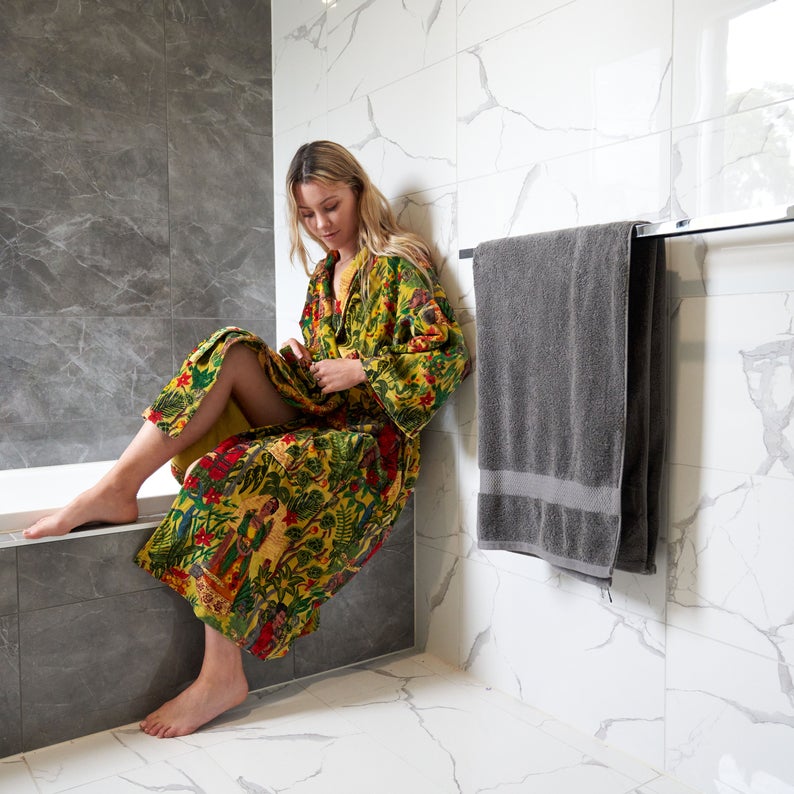 'Belle Fleur' 100% Cotton Velvet Kimono Robe
