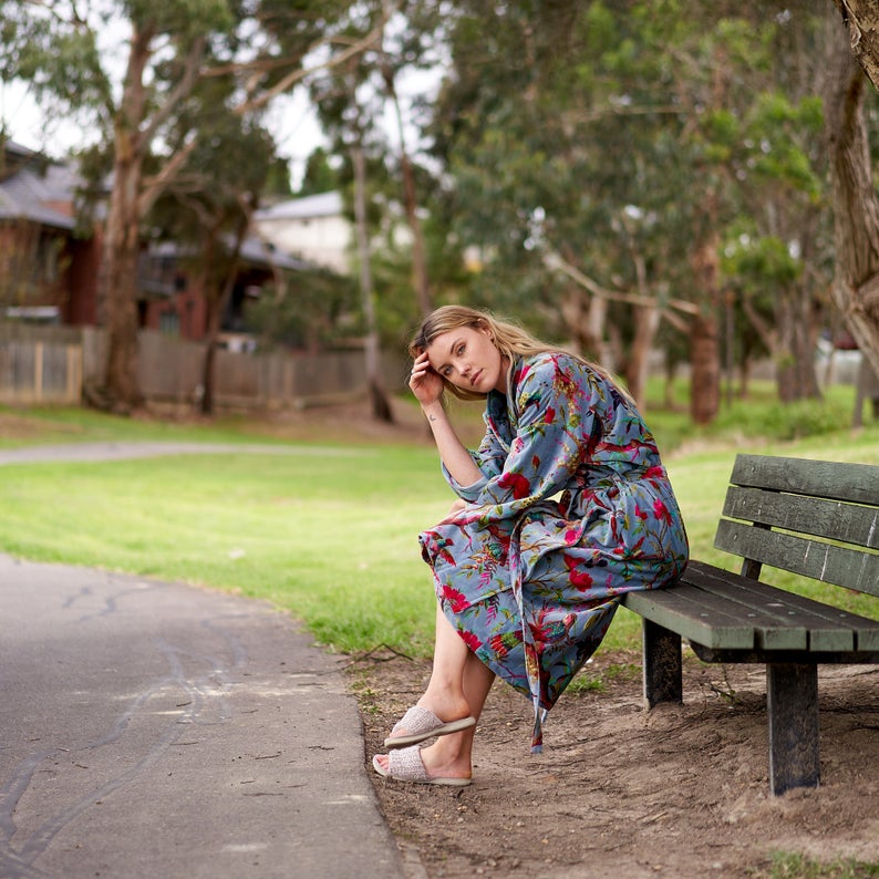 'Enchanting Reverie' 100% Cotton Velvet Kimono Robe
