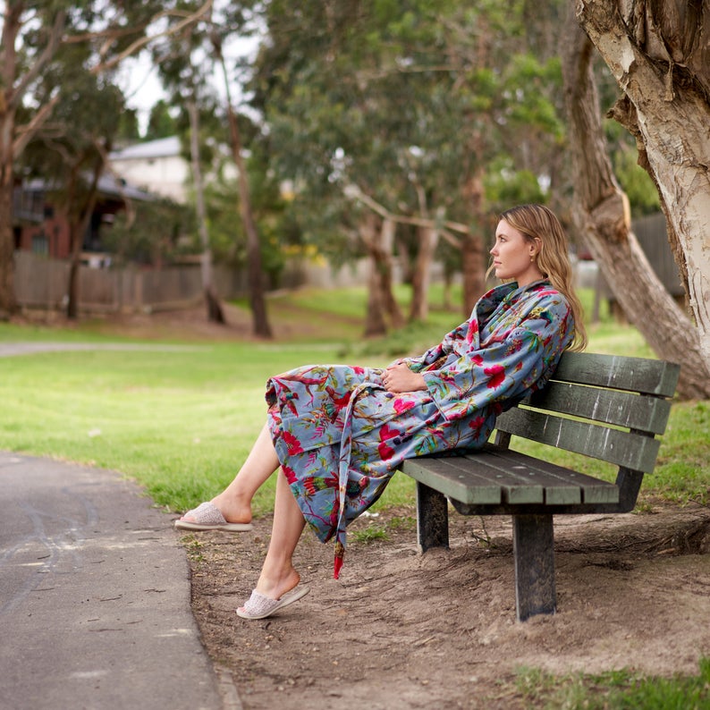 'Enchanting Reverie' 100% Cotton Velvet Kimono Robe