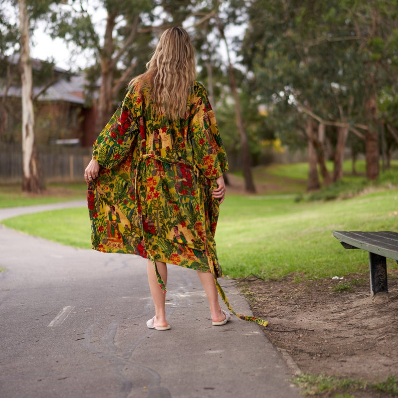 'Opulent Oasis' 100% Cotton Velvet Kimono Robe