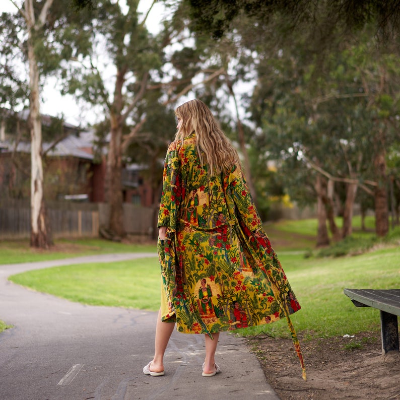 'Opulent Oasis' 100% Cotton Velvet Kimono Robe