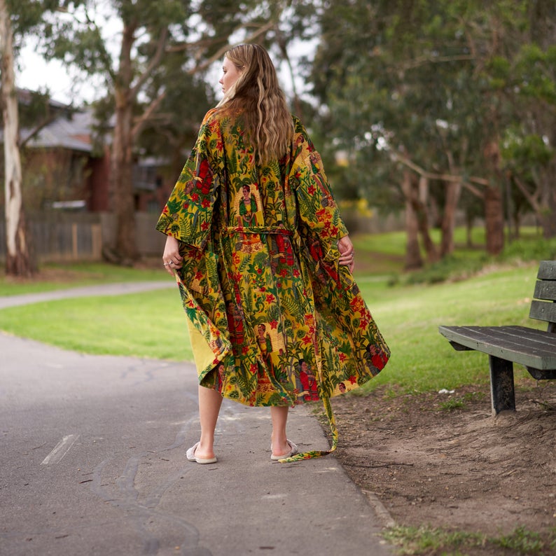 'Opulent Oasis' 100% Cotton Velvet Kimono Robe