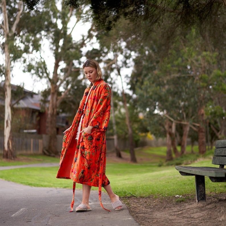 'Timeless Elegance' 100% Cotton Velvet Kimono Robe
