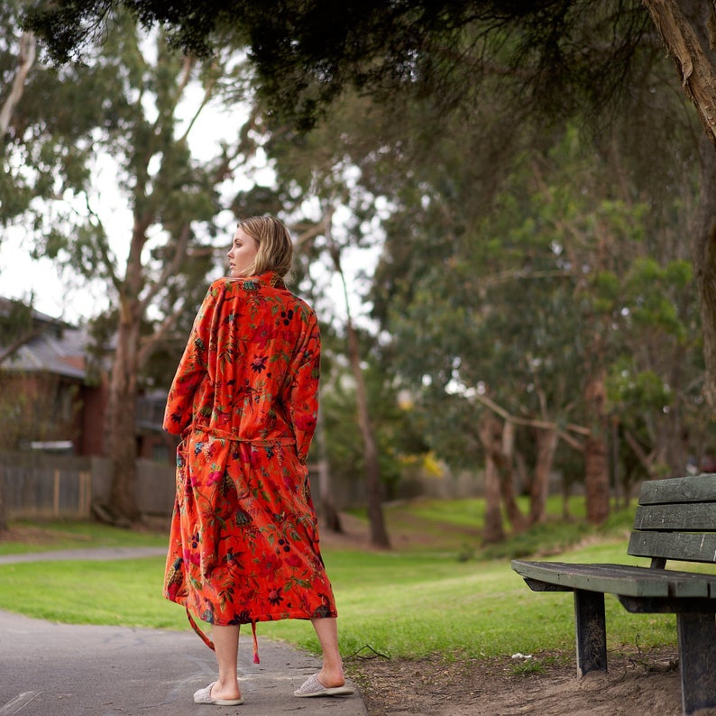 'Timeless Elegance' 100% Cotton Velvet Kimono Robe