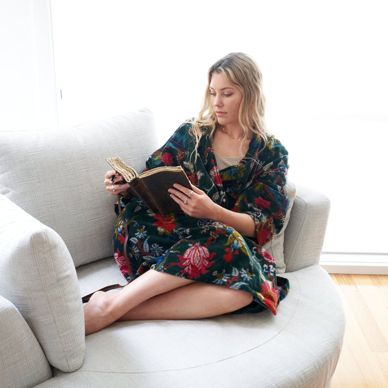 'Chic Luxury' 100% Cotton Velvet Kimono Robe