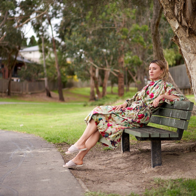 'Floral Opulence' 100% Cotton Velvet Kimono Robe