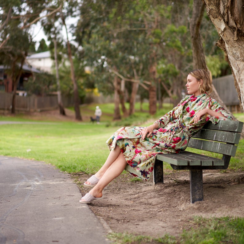 'Floral Opulence' 100% Cotton Velvet Kimono Robe
