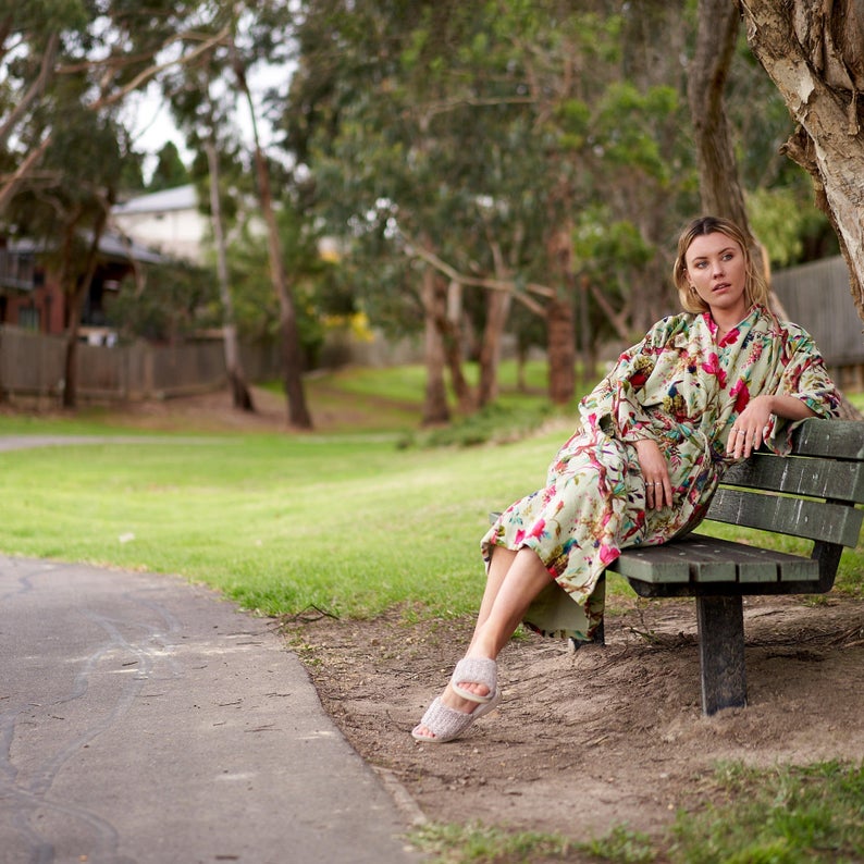 'Floral Opulence' 100% Cotton Velvet Kimono Robe