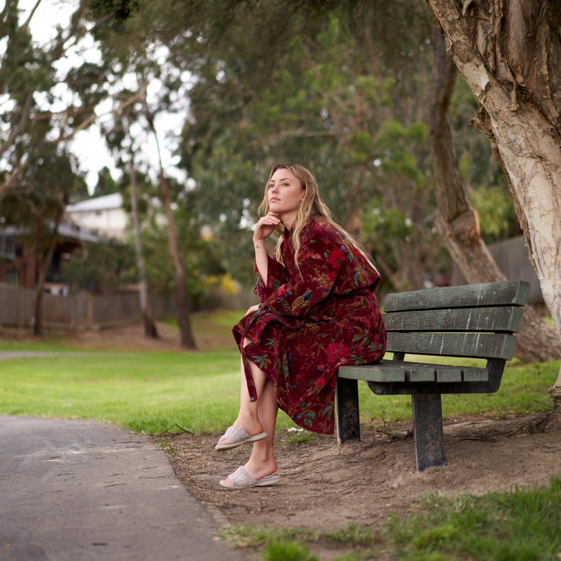 'Sophisticated Splendour' 100% Cotton Velvet Kimono Robe