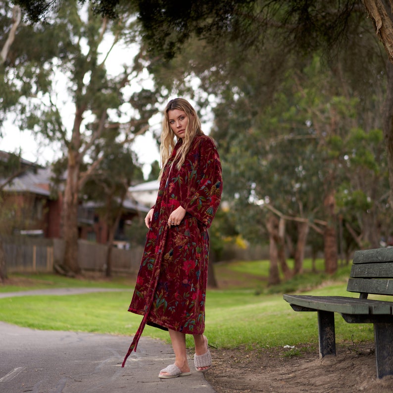 'Sophisticated Splendour' 100% Cotton Velvet Kimono Robe