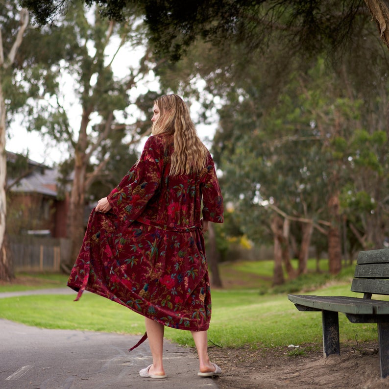 'Sophisticated Splendour' 100% Cotton Velvet Kimono Robe
