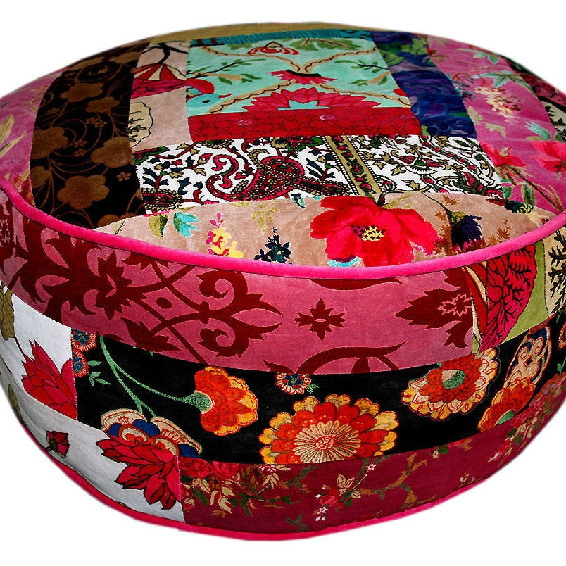 Velvet Patchwork Cushion Cover Ottoman Pouffe - Boho Bliss