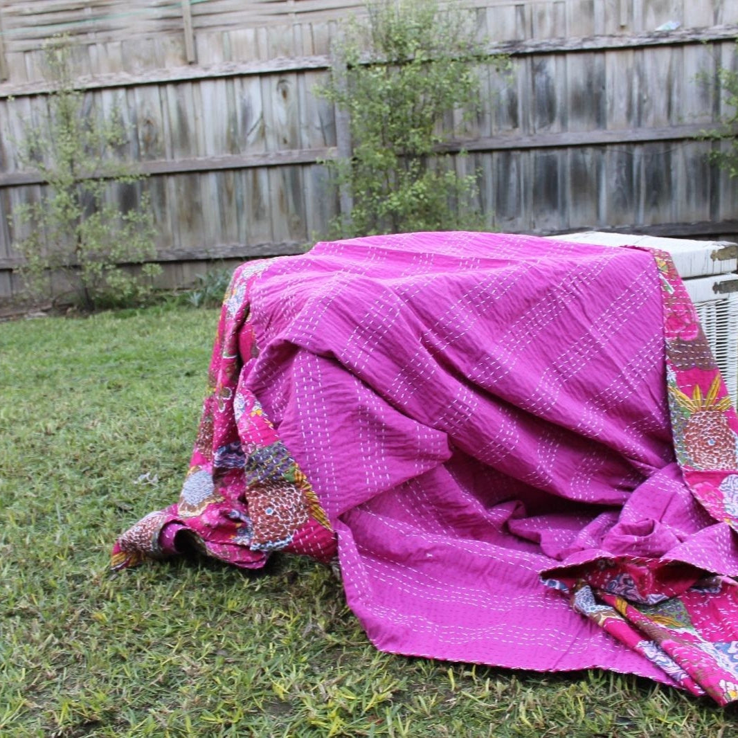 Linen Connections Handmade Indian Kantha Quilt - Purple Haze