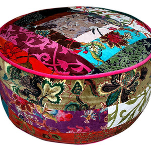 Velvet Patchwork Cushion Cover Ottoman Pouffe - Boho Bliss