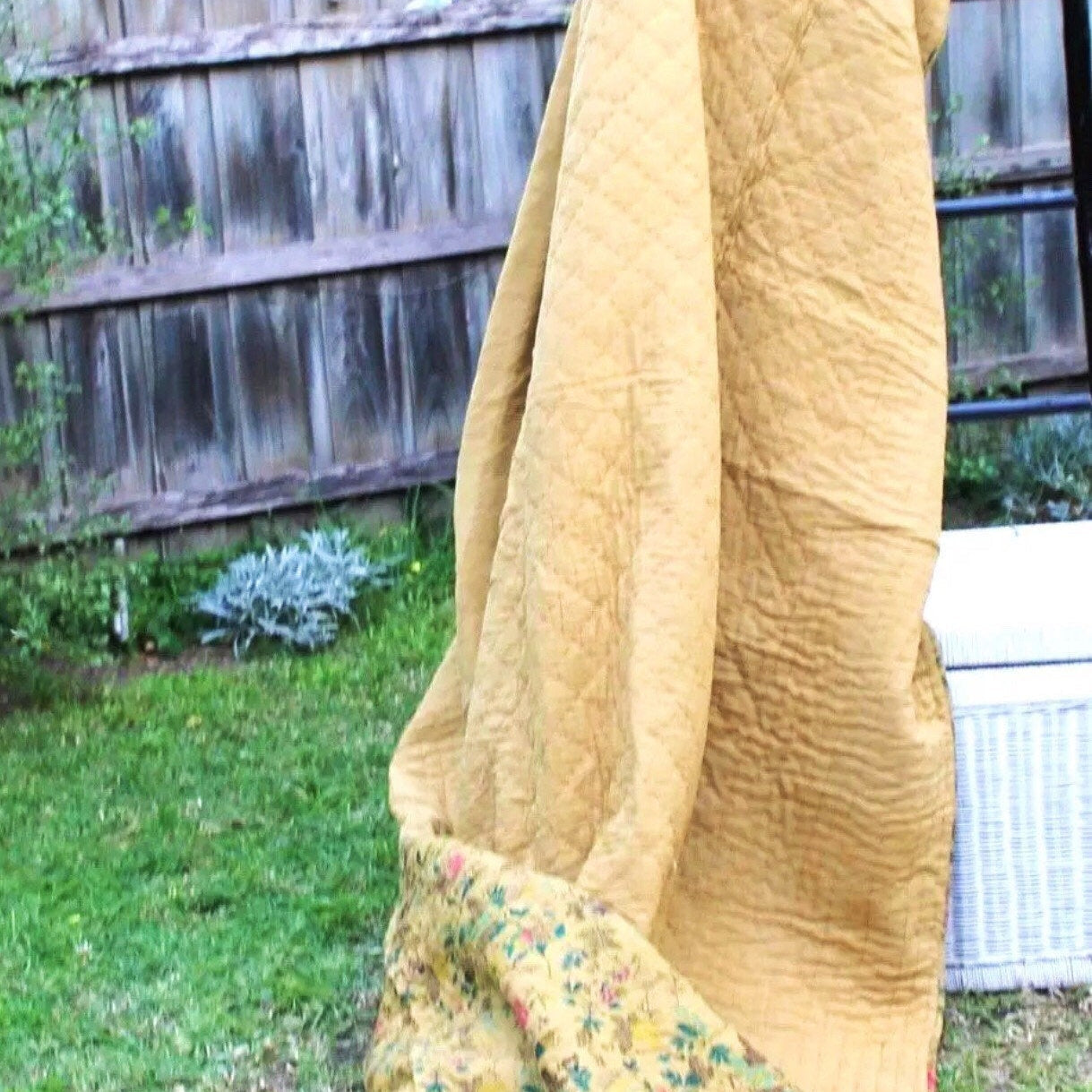 Linen Connections Handmade Indian Kantha Blanket Duvet - Mustard Haze