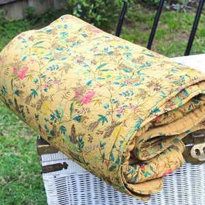 Linen Connections Handmade Indian Kantha Blanket Duvet - Mustard Haze