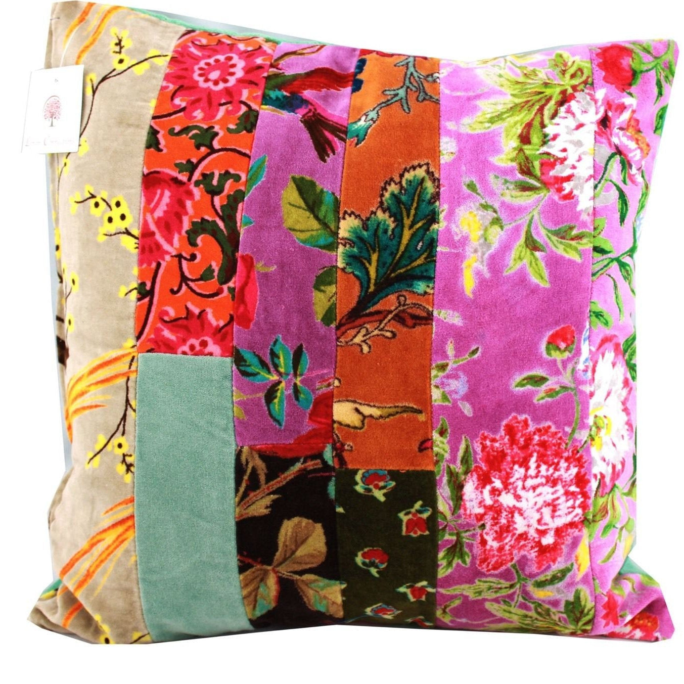 'Boho Florals' 100% Cotton Velvet Patchwork Cushion Cover
