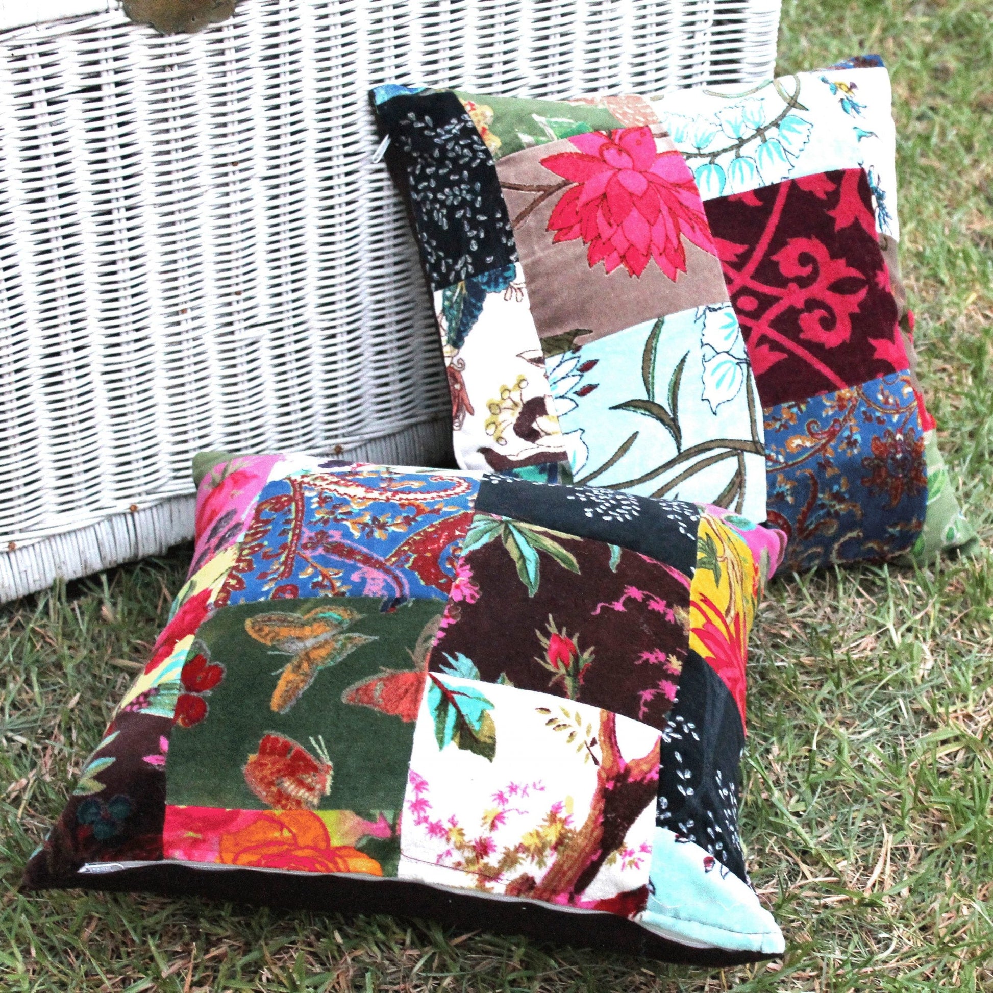 Linen Connections Luxury Velvet Cushion Covers - Patch Block
