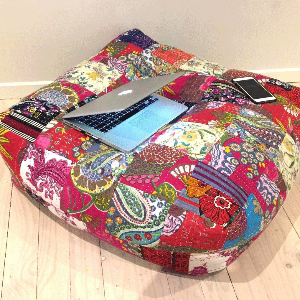 Kantha Floor Patchwork Cushion Cover - Colorful